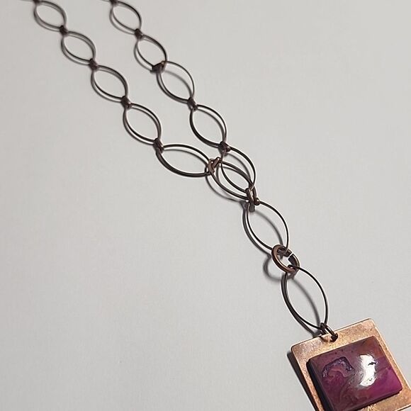 Elegant Pink and Copper Colored Pendant Necklace - Picture 3 of 5